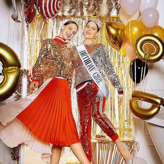 VELSCRUN Birthday Tiara Crowns for Women Girls Crystal Birthday Girl Headband Sash Elegant Princess Crown Happy Birth Party Decorations Women Sisters Birth Gift Hair Accessories