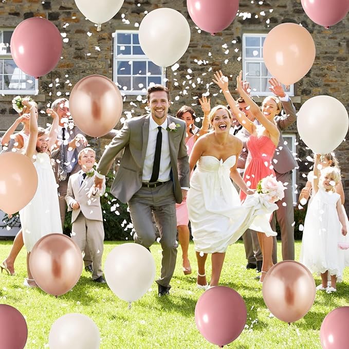 Retro Pink Beige Balloons Set, 12 Inch Dusty Pink Balloons Pink Gold Party Balloons Dark Gold Latex Balloons Boho Style Blush Pink Sand White Balloon for Baby Shower Girl Birthday Bridal Supplies