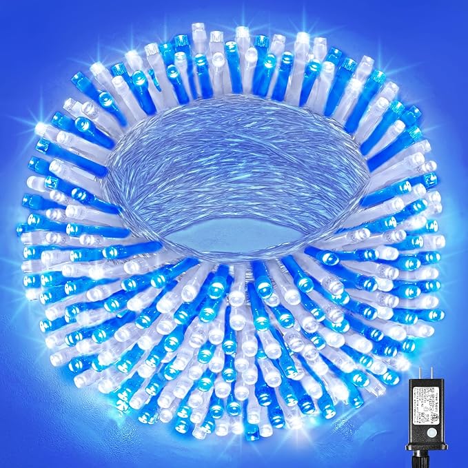 100 LED Christmas Lights Outdoor, 33ft Christmas String Lights for Bedroom 8 Modes Waterproof Plug in Twinkle Fairy Light for Indoor Outside Bedroom Home Party Decoration, Blue&White
