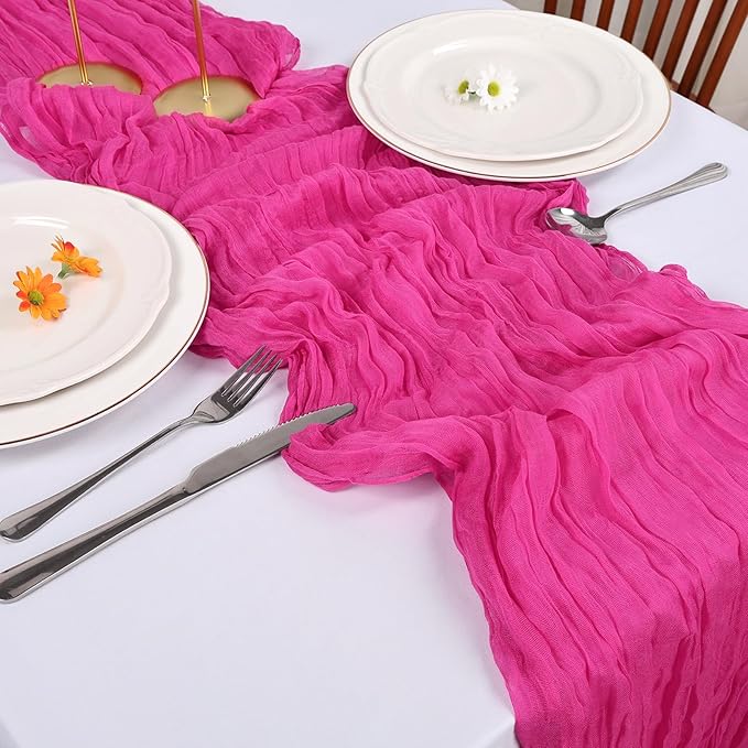 6 Pack Hot Pink Cheesecloth Table Runner 10FT Boho Cheese Cloths Gauze Fabric Table Runners 120 Inch Rustic Sheer for Wedding Birthday Party Baby Shower Centerpiece Home Decorations