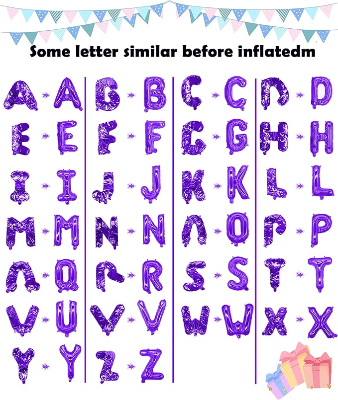 Letter Balloons 16 Inch Mylar Foil Alphabet Letter A-Z Balloons Set for Wedding Birthday Party Decoration Banner Custom Phrase 26 Pieces(Purple)
