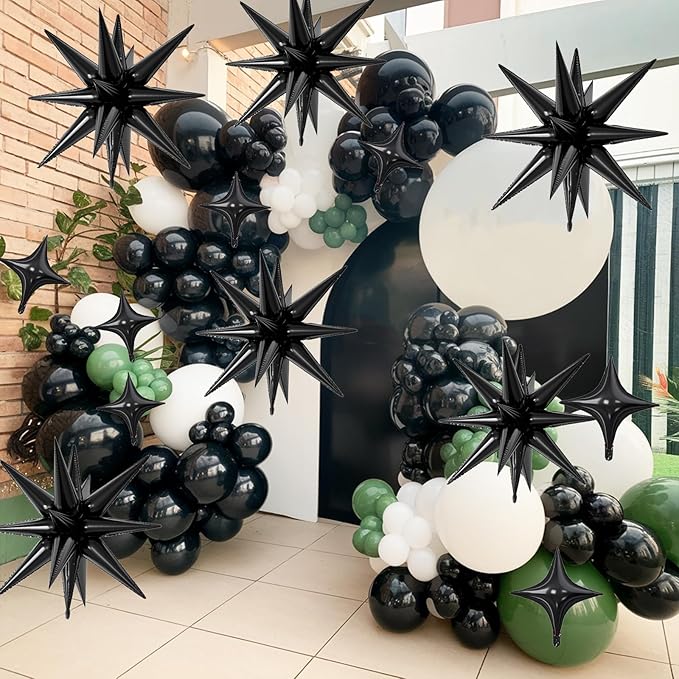18 Pcs Black Star Balloons, Black Balloon with 6 Pcs 22-Inch Explosion Star Balloons 12Pcs 10-Inch Four Pointed Stars Foil Balloon for Anniversary Retirement Disco Birthday Party Decorations