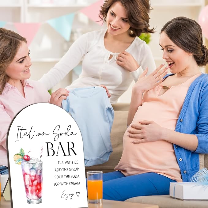 Italian Soda Bar Sign, Italian Soda Bar Wooden Welcome Sign for Baby Shower, Baby Shower Drink Station Board, Drink Stand Board Decoration for Gender Reveal Party, Tabletop Sign for Party Decor 8x10