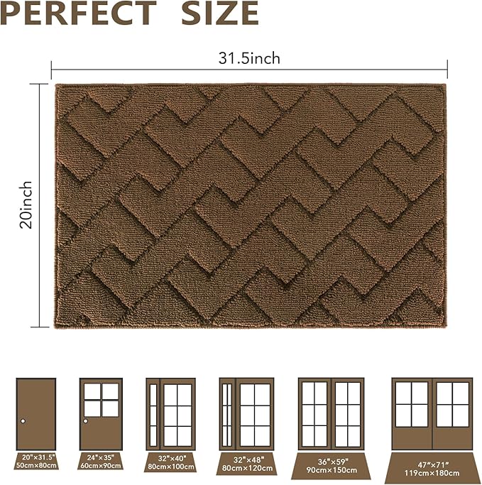 hicorfe Indoor Doormat,Front Back Door Mat TPR Backing Non Slip Mats 20"x31.5" Absorbent Resist Dirt Entrance Doormat Inside Floor for Entryway Washable Low-Profile(Dark Brown)