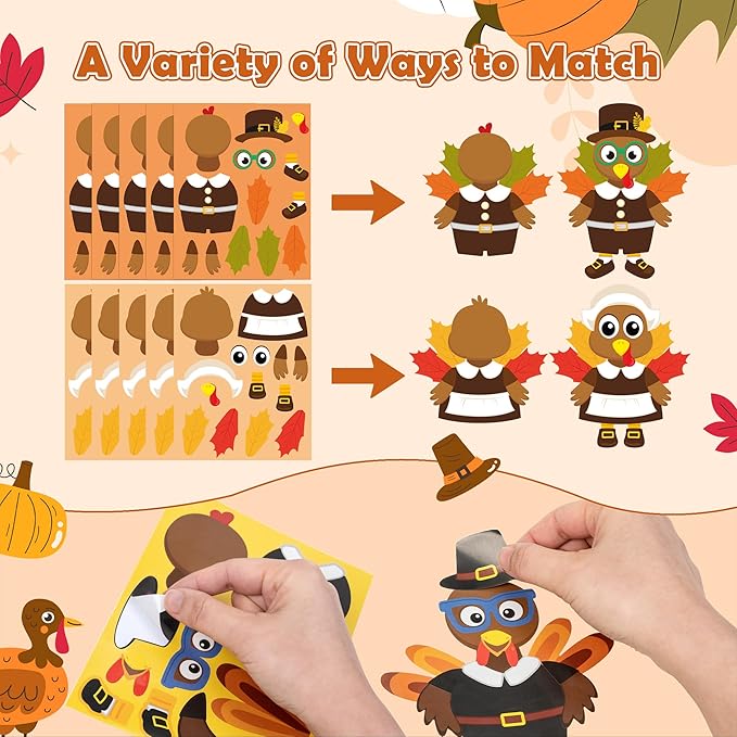 CY2SIDE Thanksgiving Pilgrim Turkey Face Stickers - 40PCS Make Your Own Religious Give Thanks Turkey Stickers Games for Kids, DIY Thanksgiving Gifts for Christian Sunday School Activities Art Project