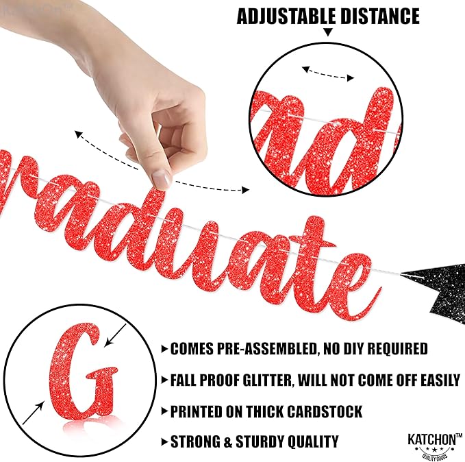 KatchOn, Glitter, Red and Black Graduate Banner - 10 Feet | Congrats Grad Banner for Grad Cap Decorations | Red Graduation Decorations 2025 | Congratulations Decorations | Class of 2025 Decorations