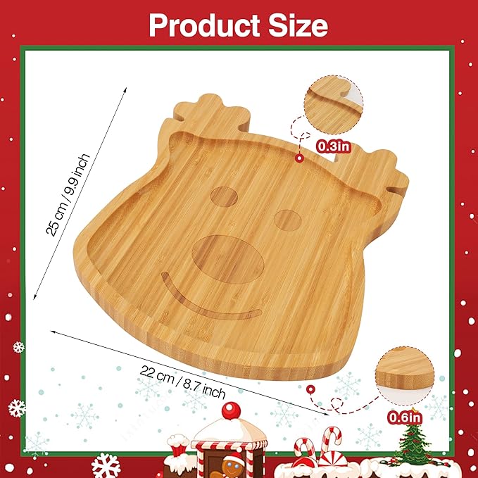 Christmas Serving Tray, Reindeer Shape Charcuterie Board, Bamboo Serving Platter Dish for Holiday Party Food Tray for Cheese Snack Fruit 10 x 8.7 x 0.6 Inches