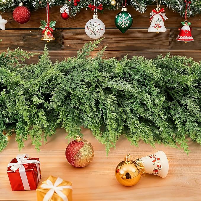 6FT Real Touch Cedar Garland - Artificial Christmas Garlands Faux Green Cedar Fake Pine Needles Garland for Fireplace Table Stair Mantle Window Indoor Outdoor Home Holiday Winter Christmas Decorations