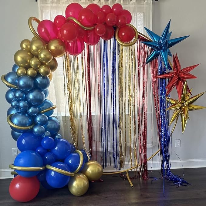 Red Blue Gold Balloons Arch Royal Blue Red Gold Balloons Garland Metallic Blue Gold Latex Balloons with Explosion Star Foil Balloon Gold Long Balloons for Birthday Party Decorations Carnival Circus