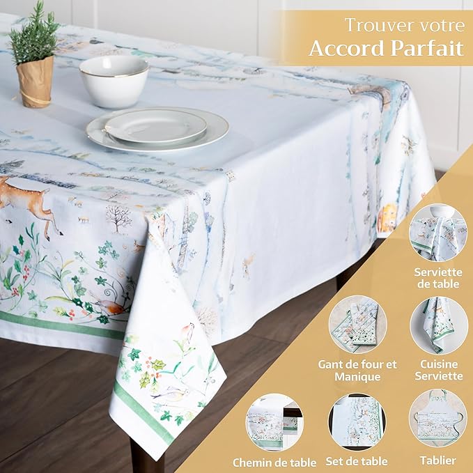 Maison d' Hermine Table Cloth Rectangle Table 100% Cotton 70 x 108 Inches Fall Tablecloth Reusable Everyday Use for Thanksgiving Christmas Decorations Dining Farmhouse Party (Snowy World)