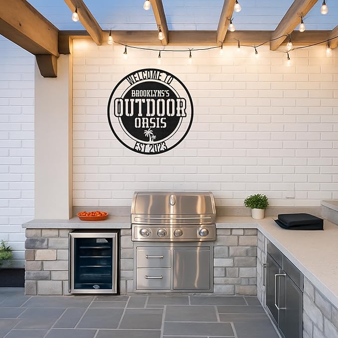 Custom BBQ Grill Metal Sign Personalized Name Wall Art for Outdoor Barbecue Patio Kitchen Backyard Decor Gift for Dad Husband Men Papa Grandpa Father Grilling Enthusiasts Family Lover Funny Gifts 05