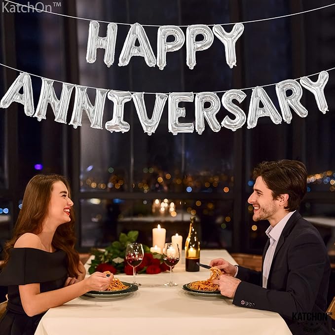 KatchOn Balloons - Letters 'Happy Anniversary' 16 Inch | Banner, Backdrop & Balloon Banner for Silver Anniversary Decor