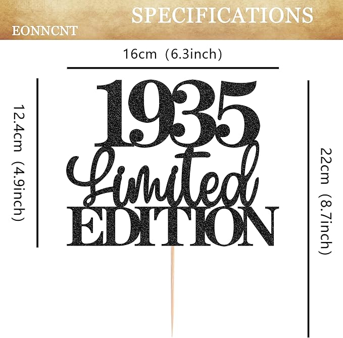 Limited EDITION 1935 Cake Topper - Black Glitter Happy 90th Birthday Party Cake Decoration Supplies, Cheer to 90 Years Cake Bunting Decor for 90th Birthday Party Photo Booth Props