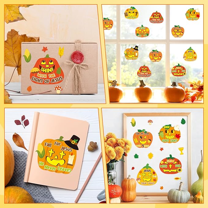 CY2SIDE Fall Religious Pumpkin Stickers - 40PCS Jesus Religious Make a Face Sticker Game for Kids School Reward DIY Christian Pumpkin Sticker Fall Thanksgiving Party Favors for Sunday School Activity