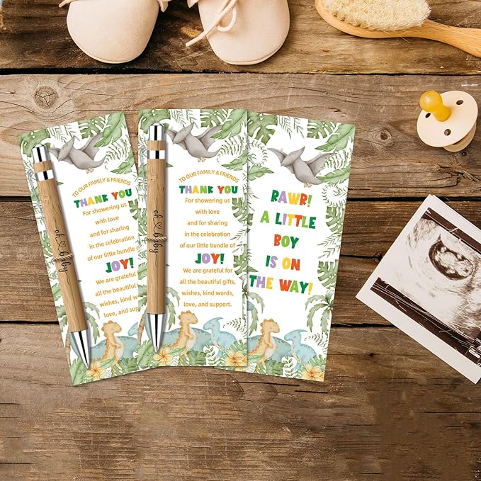 30 Pcs Baby Shower Gifts for Guests, Baby Shower Sets, Included Bamboo Pens Greeting Cards, Gender Reveal Party Supplies for Boys, Dinosaur Birthday Decorations for Games Prizes
