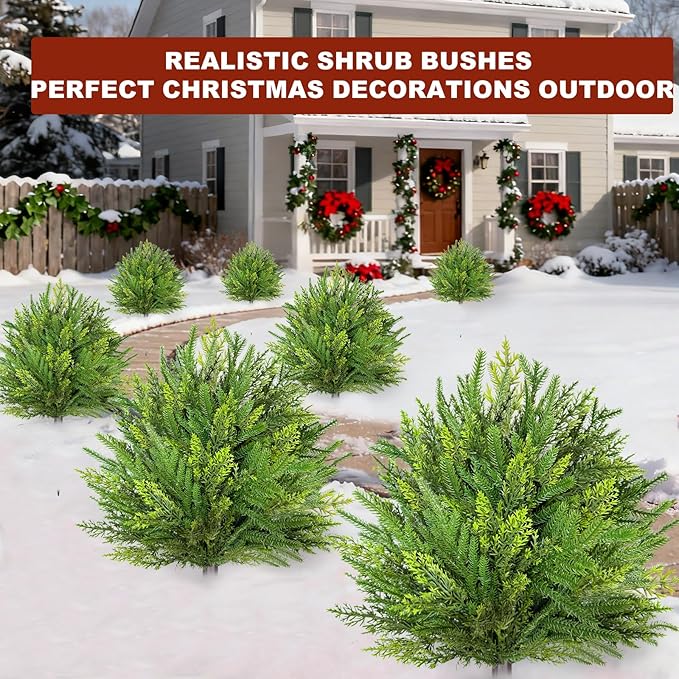 Mixed Branches - 2 Pack 24" Artificial Christmas Topiary with Spike Lifelike Norfolk Pine Cypress Tips Fake Ball Bush Plants Christmas Pot Fillers Front Porch Door Garden Indoor Outdoor decorations