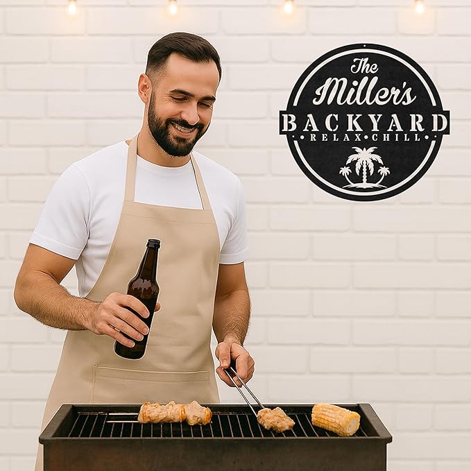 Custom BBQ Grill Metal Sign Personalized Name Wall Art for Outdoor Barbecue Patio Kitchen Backyard Decor Gift for Dad Husband Men Papa Grandpa Father Grilling Enthusiasts Family Lover Funny Gifts 72