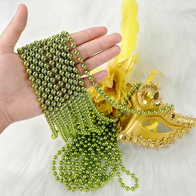 24 PCS St. Patrick's Day Bead Necklaces, Light Green Mardi Gras Christmas Beads, 33'' Green Bead Necklace Green Party Beads for St. Patricks Day, Mardi Gras, Christmas, Carnival Party Favors