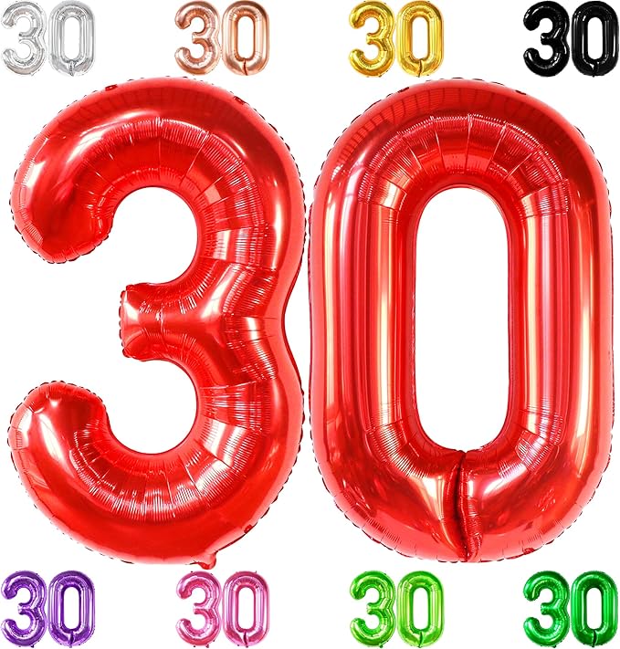 KatchOn, Red 30 Balloon Numbers - Giant 40 Inch | Red 30th Birthday Balloons for Her | Number 30 Balloons for Birthday | 30 Balloon Numbers for 30th Decorations for Her | 30th Anniversary Decorations