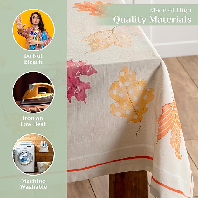 Maison d' Hermine Table Cloth Rectangle Table 100% Cotton 70 x 90 Inches Fall Tablecloth Reusable Everyday Use for Thanksgiving Christmas Decorations Dining Farmhouse Party (Colours of Autumn)
