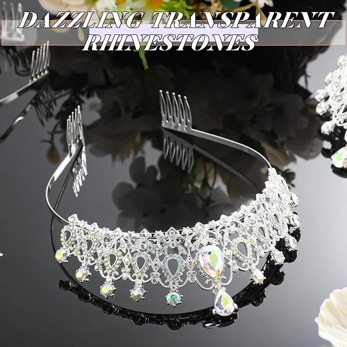 12 Pcs Crystal Tiara and Princess Crown with Comb Crown Rhinestone Women Girls Tiara Headpiece Queen Hair Accessories for Birthday Party Wedding Prom Halloween Cosplay Costume