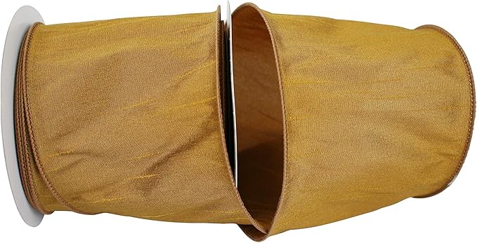 Reliant Ribbon 92975W-974-10F Dupioni Supreme Wired Edge Ribbon, 4 Inch X 10 Yards, Antique Gold