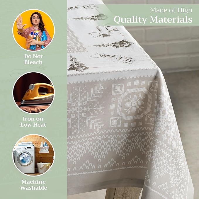 Maison d' Hermine Table Cloth Rectangle Table 100% Cotton 60 x 108 Inches Fall Tablecloth Reusable Everyday Use for Thanksgiving Christmas Decorations Dining Farmhouse Party (Cozy Christmas)