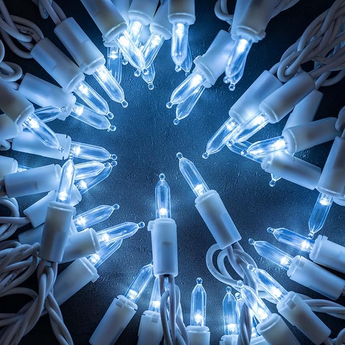 YULETIME 200 White LED Christmas Lights with White Wire, Pack of 2 Strands 33 Feet 100 Lights UL Certified Holiday String Light Set