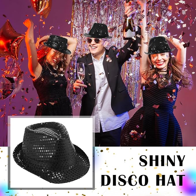 Panitay Black Sequin Hats for Women Men Bulk Western Glitter Hat Shining Cap Cowboy Disco Cap Costume Headwear