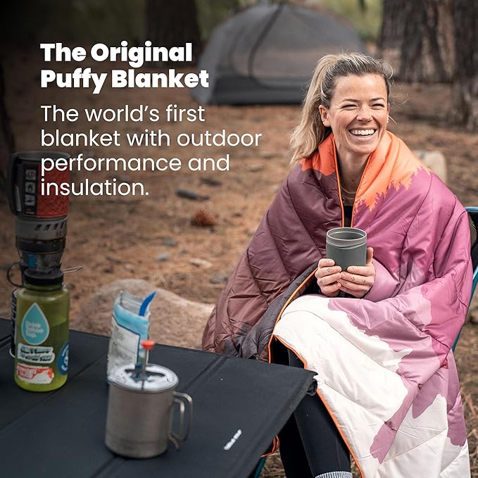 Rumpl Original Puffy Blanket - Warm, Water-Resistant Camping Blanket with 100% Recycled Synthetic Insulation, 52"x75", Original Puffy V2, Lavender Peak Eclipse