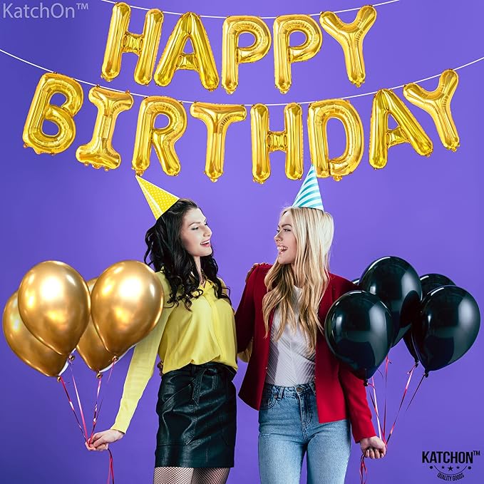 KatchOn, Gold Happy Birthday Balloon Banner -16 Inch | Gold Birthday Balloons | Golden Birthday Decorations | Happy Bday Foil Balloons | Happy Birthday Balloon letters for Men, Women, Girl and Boys