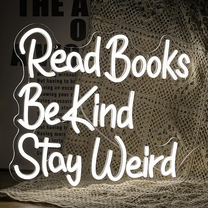 Read Books Be Kind Stay Weird Neon Sign Letter LED White Neon Lights Dimmable USB Powered 14.17’’X13’’Cool Wall Decorative Light Bedroom Bar Birthday Party Decoration Gifts （White)