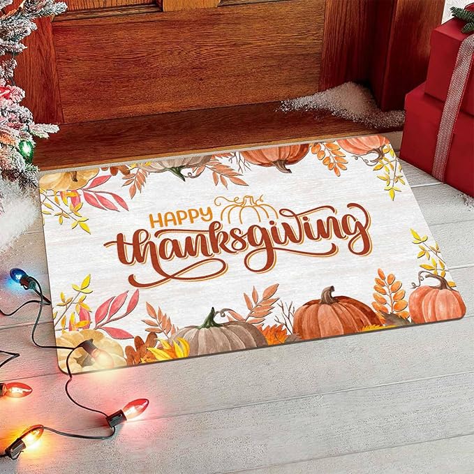 InterestPrint Happy-Thanksgiving Door Mat for Indoor Outdoor Home Decor Autumn Harvest Vintage Door Mats for Autumn Halloween Thanksgiving, 24"x16"inch