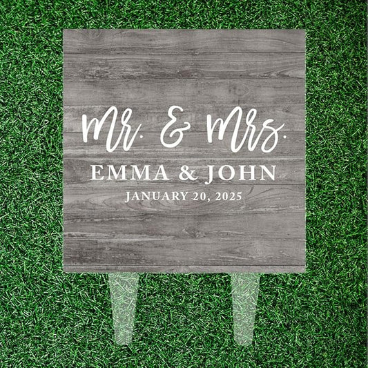 Andaz Press Rustic Gray Distressed Wood With Date Custom Wedding Cake Topper, Acrylic Square Personalized Couple Cake Topper