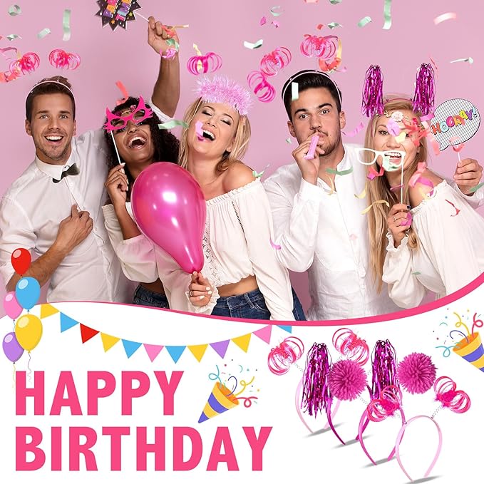 Censen 24 Pcs Pom Pom Headband Tinsel Wrapped Ponytail Head Bopper Costume Headwear Halloween Party Accessory