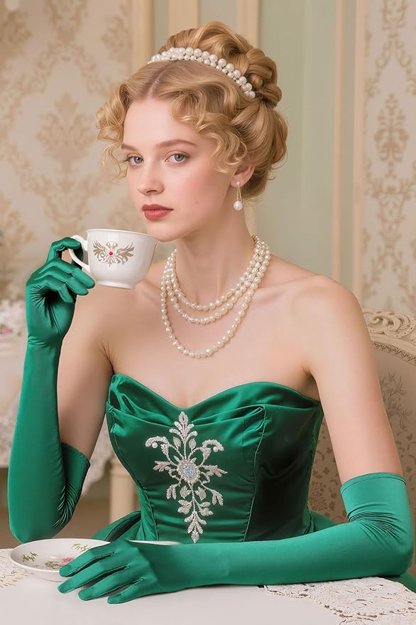 BABEYOND Long Opera Party 1920s Satin Tea Party Gloves Costume Stretchy Adult Size Elbow Length Bridal Gloves