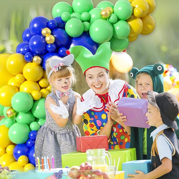 Paready Blue Green Balloons Garland Arch Kit,117Pcs Royal Blue Green Yellow Balloons Arch for Fruit Theme Birthday Wedding Bridal Shower Graduation Jungle Baby Shower Party Decorations