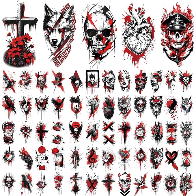 77 Sheets Trash Polka Temporary Tattoo for Women Men, 17 Sheets Half Arm Black Red Skull Wolf Cat Fake Tattoos, 60 Sheets Flower Owl Tiger Tiny for Adult Kids Body Tattoos Stickers Realistic