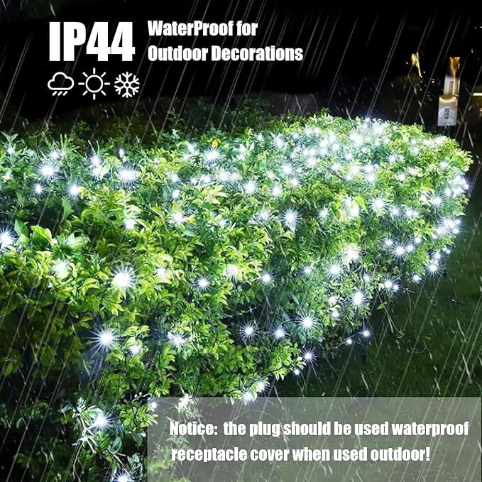 White Christmas Net Lights Outdoor 5ft x 6ft Connectable, 120Led 8 Modes Waterproof Black Wire 29V Plug in Mesh Net Christmas Lights for Garden,Yard, Bushes, Trunk, Xmas Tree Decor (Cool White)