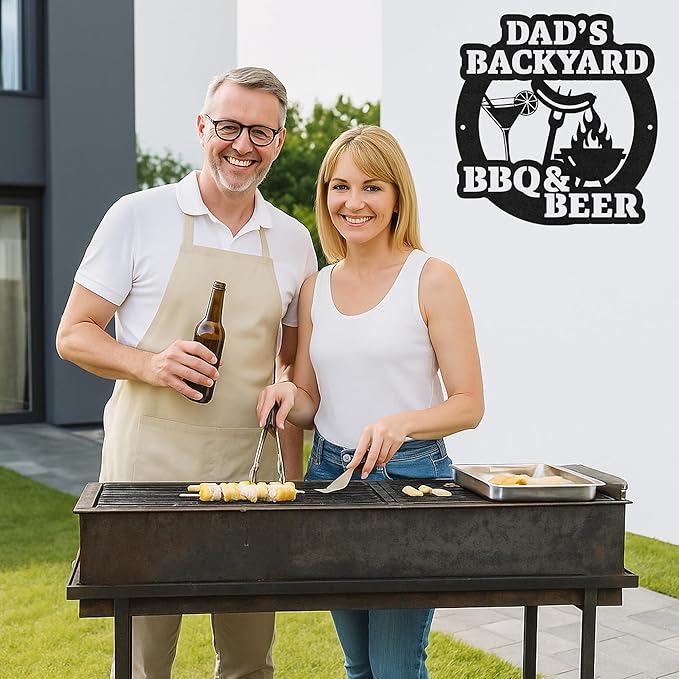 Custom BBQ Grill Metal Sign Personalized Name Wall Art for Outdoor Barbecue Patio Kitchen Backyard Decor Gift for Dad Husband Men Papa Grandpa Father Grilling Enthusiasts Family Lover Funny Gifts 06