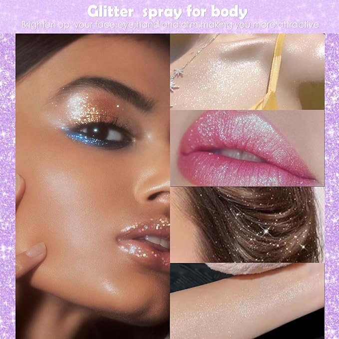 Yosca Body Glitter Spray, 30ML Loose Body Shimmer Powder Hair Spray Gold Glitter Sparkle Highlighter Makeup Mardi Gras Festival Accessories for Rave Clothes Hair Face Nail Art