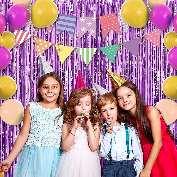 3 Pack Light Purple Foil Fringe Curtains Backdrop, 3.28 x 6.6 Ft Metallic Streamers Tinsel Curtains Background for Photo Booth, Birthday, Halloween, Christmas, Thanksgiving, New Year Party Decorations