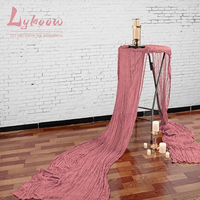 3 Packs Dusty Rose Cheesecloth Table Runner, 10Ft x 35" Rustic Gauze Boho Wedding Table Runner Decoration, Wedding Table Decor Table Cloth for Wedding Party Bridal Shower Table