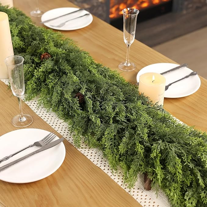 Real Touch Christmas Cedar Garland -16ft Artificial Garlands Faux Cedar Fake Pine Needles Garland for Fireplace,Table,Window,Stairs,Mante,Holiday Indoor Outdoor Xmas Decor(1PCS)