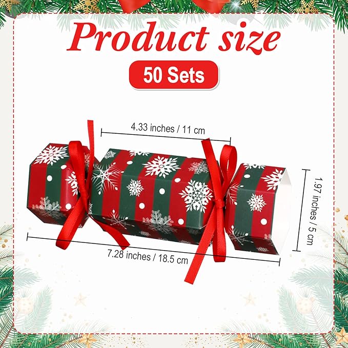Xinnun 50 Packs Christmas Cracker Kit No Snap Xmas Party Table Favors Snowflake Reindeer DIY Christmas Party Cracker Candy Boxes for Holiday Dinner Decoration Gift (Ripple Style)