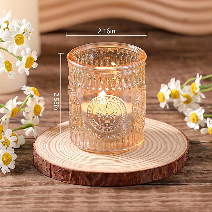 12 Pcs Gold Votive Candle Holders, Glass Candle Holders Embossed Tea Light Candle Holder for Wedding Table Centerpiece, Home Decor, Birdal Shower, Party