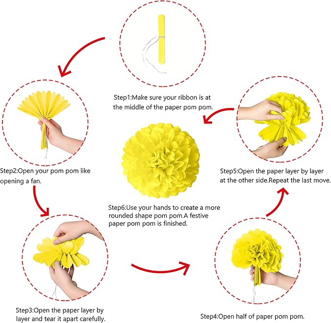 Moon Boat 35PCS Party Decorations Paper Fan Hanging Set - Birthday,Baby Shower,Lemon,Sunflower Theme Decor (Yellow)