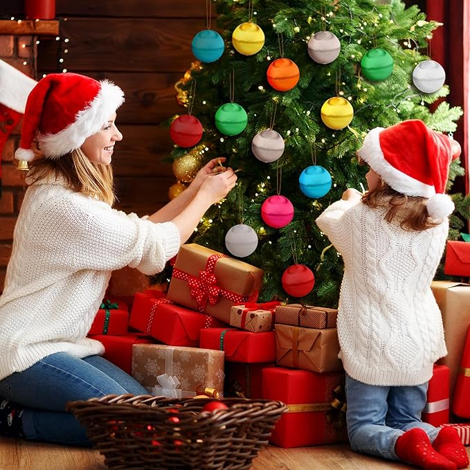 Syhood 24 Pcs 2.76 Inch Christmas Satin Balls Ornaments DIY Craft Foam Silk Christmas Ball Ornaments DIY Multicolor Yarn Xmas Tree Hanging Decoration for Xmas Tree Party Holiday Supplies