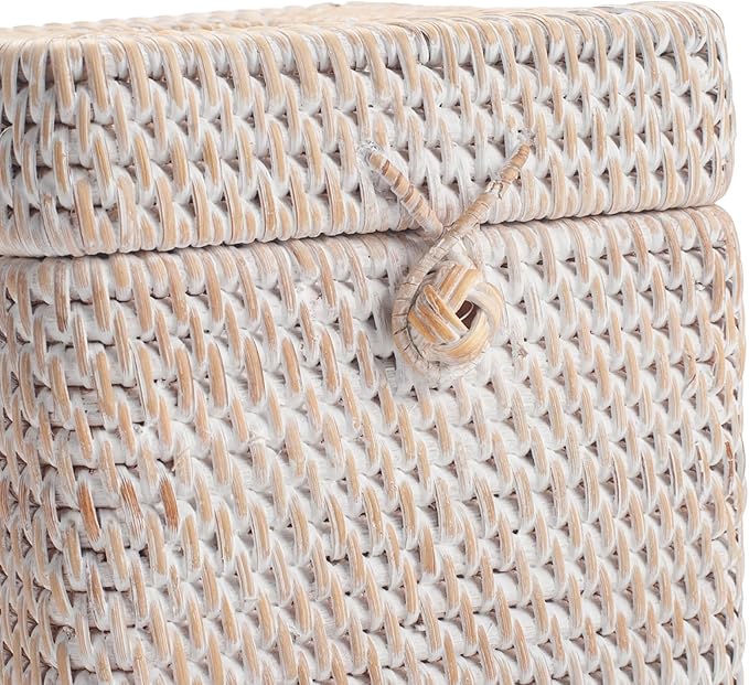 Rattan Tissue Box Cover Natural Woven Facial Napkin Holder Square with Lid 5.7 x 5.7 x 5.5 Inch (White)