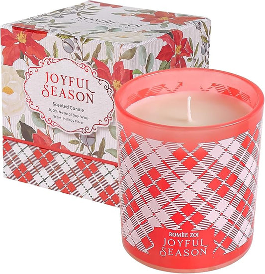 ROMIIE ZOI Christmas Scented Jar Candle - 6oz Soy Wax Candle - Joyful Season Infused with Holiday Floral Aroma - with Beautiful Keepsake Box Special for Christmas/Holiday Gifts